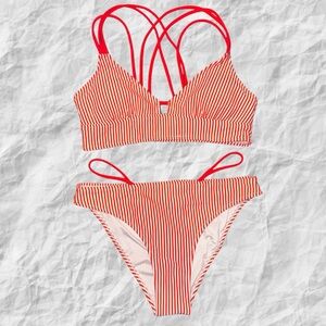 Cupshe NWOT Red and White Bikini Set Size Medium‎